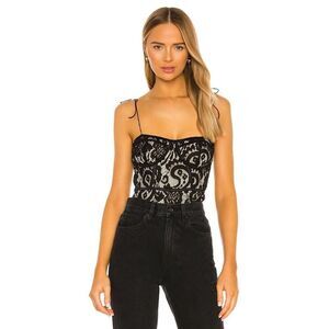 Superdown Stasia Lace Bodysuit in Black & Tan Thin Strap Corset Look XS